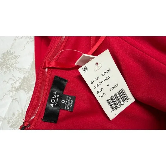 NWT AQUA Formal Strapless Bow Crepe Red Prom Glam Gown 0 - Picture 6 of 7